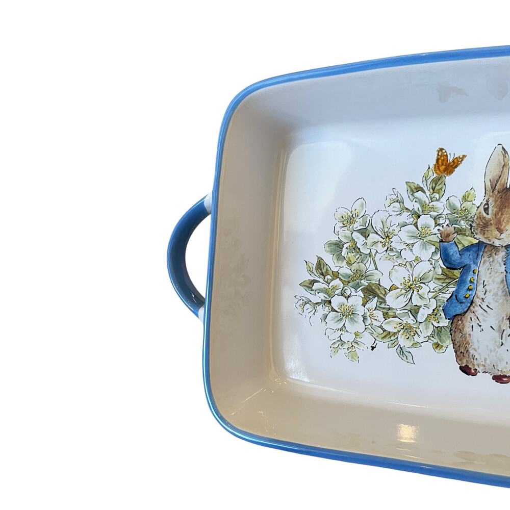 Beatrix Potter Peter Rabbit Rectangular Ceramic Baker Blue Rim Easter  NEW - Picture 10 of 15